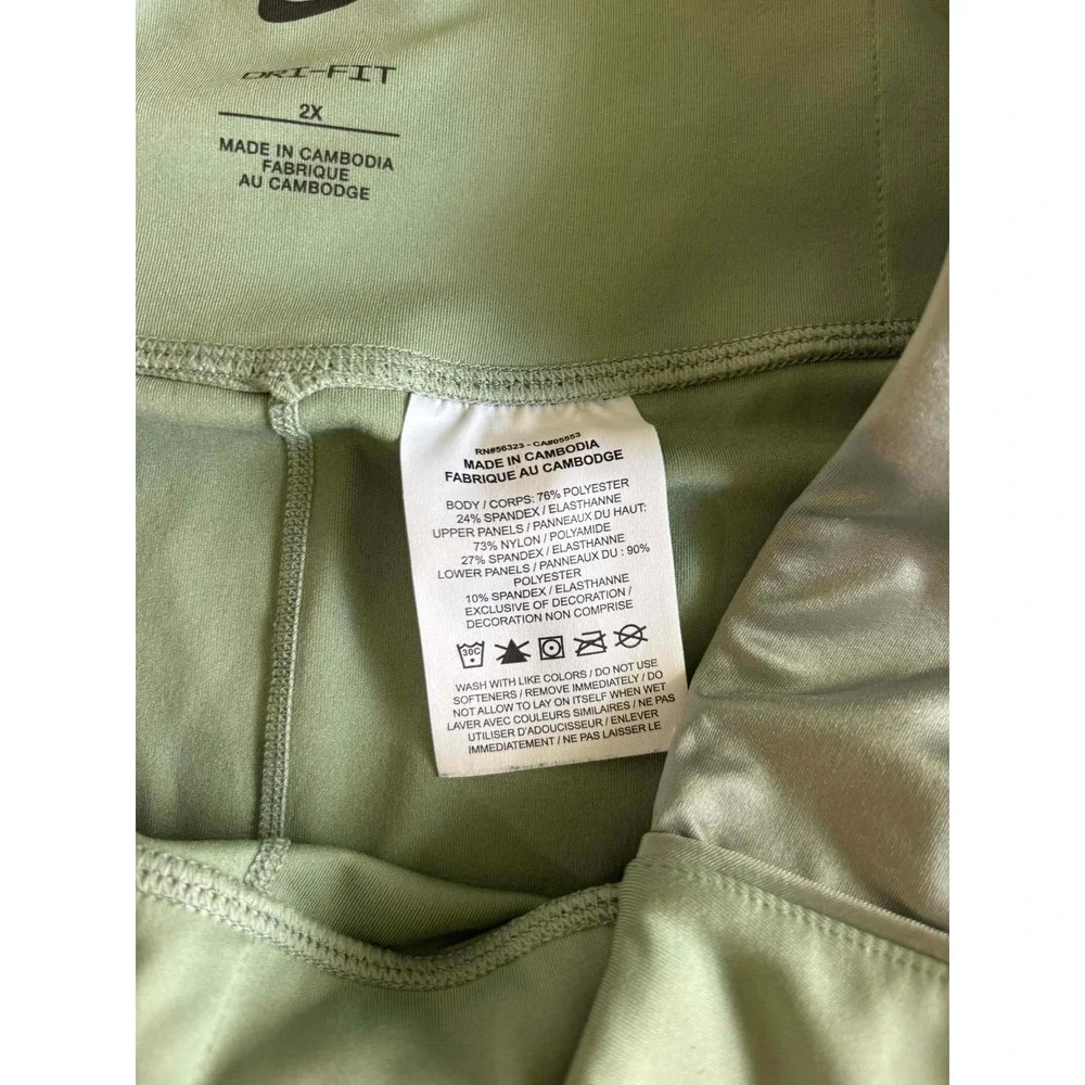 Nike Dri-FIT Sage Green Metallic Panel High Rise Crop Leggings Womens 2X